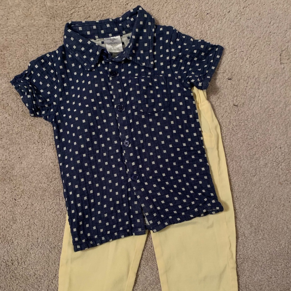 Boutique Boys Set Navy Top Yellow Pants 3T